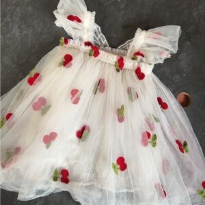White Tulle Dress with Cherry Embroidery🍒